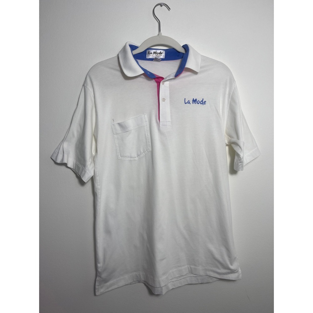 Vintage La Mode Active Sportswear Mens White Polo Shirt Medium Made in USA‎